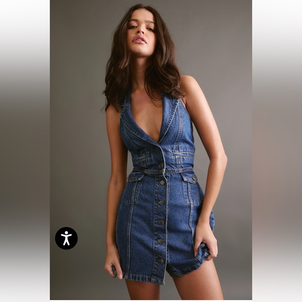 Nasty Gal Blue Denim Halter Dress